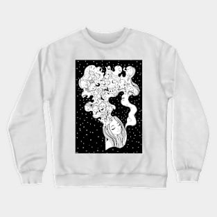 Dreaming girl black and white illustration by shoosh Crewneck Sweatshirt